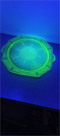 Green Uranium/Vaseline Glass Footed Cake Platter