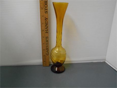 Handblown Vintage Glass Amber Twist Neck Vase