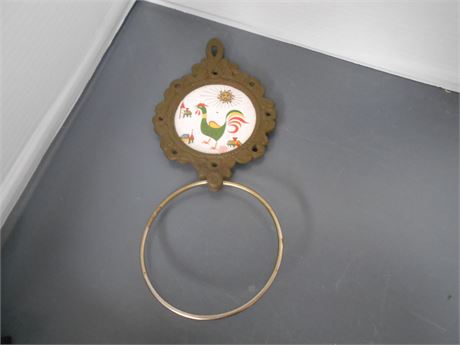 Enesco Cast Iron Tile Rooster Kitchen Towel Ring