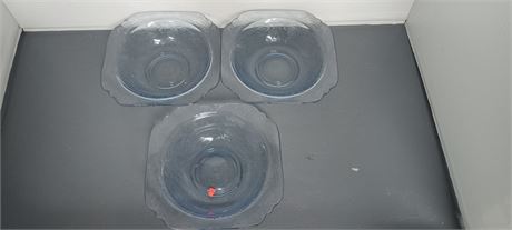 Madrid Pattern Light Blue Depression Glass Square Bowls