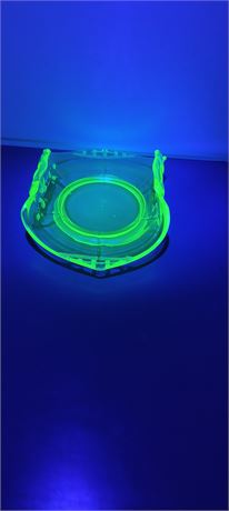 Vintage Uranium Glass Double Handle Bon Bon Dish
