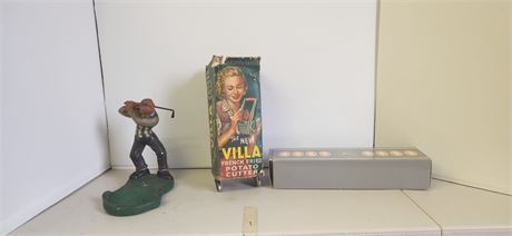 Golf Statue & French Fry Potato Cutter & Avon Fashion Silhouettes