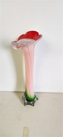 Vintage Murano Style Calla Lily Jack In Pulpit Vase. Art Glass Red Flower