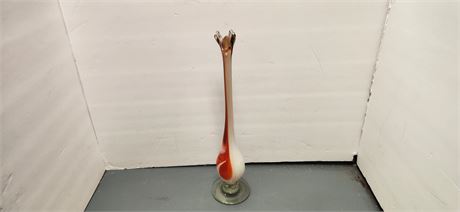 Vintage Hand Blown Glass Orange Marbled Swung Vase