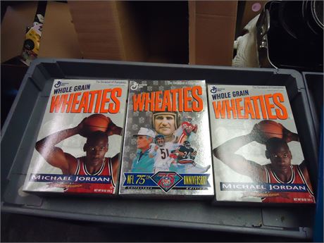 3 Vintage Wheaties Boxes. 2 Michael Jordan & One NFL 75th Anniversary