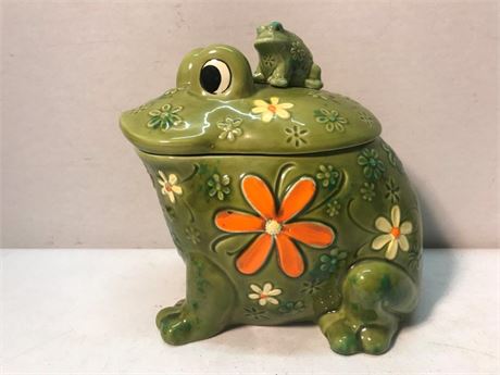 Vintage Napco Ceramic Frog with Baby Cookie Jar