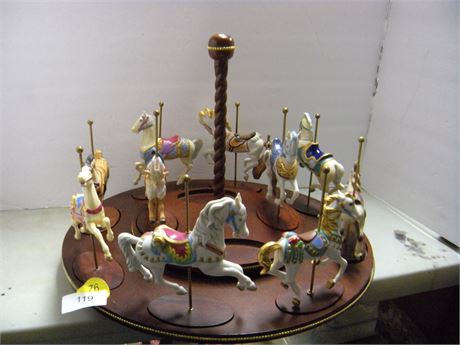 Franklin Mint The Treasure Of Carousel Art Horses & Collector Stand