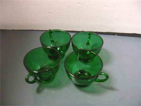 4 Green Glass Cups