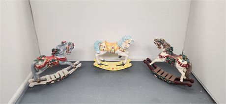 3 Collectible Rocking Horse Statues