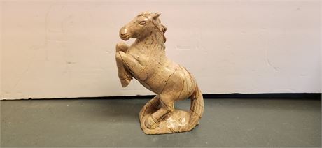 Marble Rising Horse Statue. Shows Wear To Staue