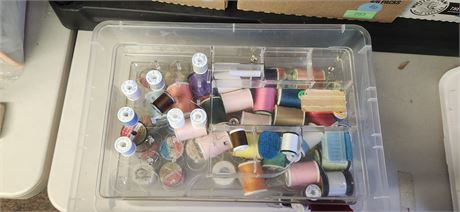 Lot Of Sewing Thread & Storage Container