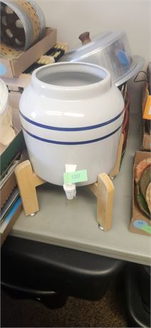 Beverage Container. No Lid & Wood Stand