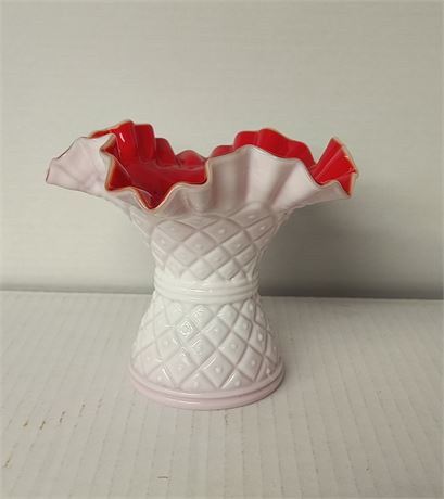 Fenton Milk Glass And Red Poppy Vase