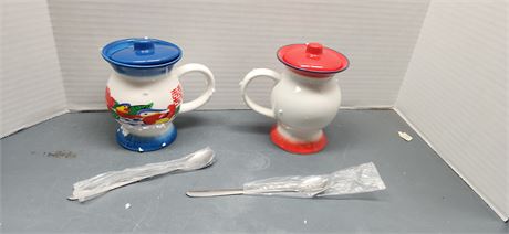 Fowargif 2 Sets Ceramic Spittoo... With Spoons. Water, Tea, Milk Cups