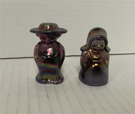 Original Boyd Eli & Sarah Amish Couple Purple Carnival Glass Mini Figurines