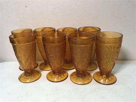 Set of 8 Indiana Tiara Amber Sandwich Footed Goblets