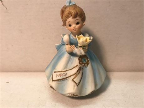 Vintage Porcelain March Birthstone Girl Figurine Musical