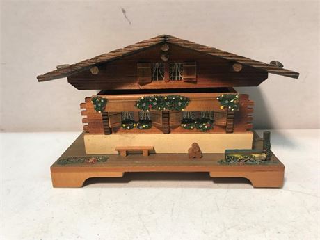 Vintage JEC Wooden Chalet Music Box