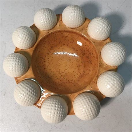 1983 Signed Lil S Holland Mold? Ceramic Golf Ball Ashtray/Candy Dish