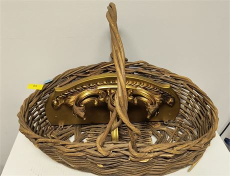 Wicker Basket & Decorative Wall Shelf