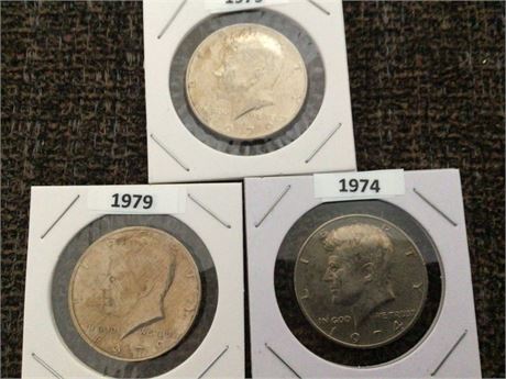 1979, 1974, 1979 Kennedy 1/2 Dollar Coin