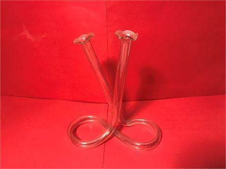 Clear Twisted Glass Double Bud Vase