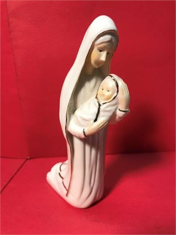Porcelain Mother Mary Holding Baby Jesus Figurine