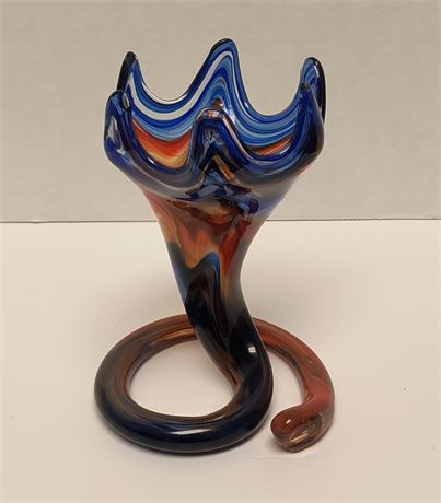 Vintage Multicolored Stretched Art Glass w/ Coil Pedestal