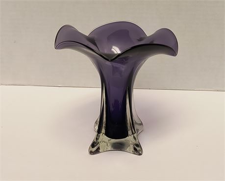 Vintage Amethyst And Clear Art Glass Tulip Vase