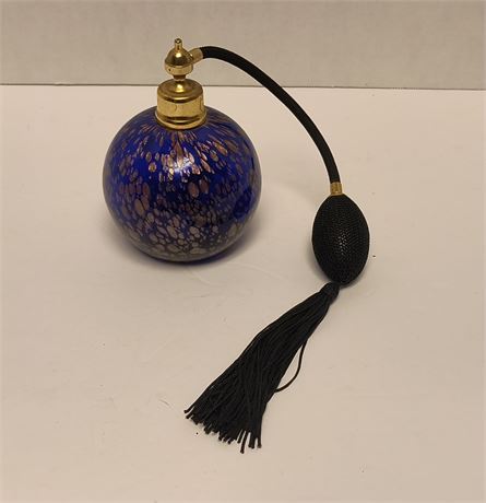 Vintage Perfume Bottle Hand Blown Cobalt Blue Art Glass Atomizer