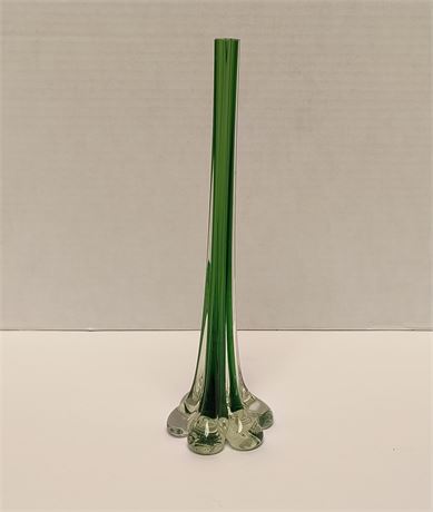 Blown Art Glass Green Clear Elephant Foot Base Bud Vase