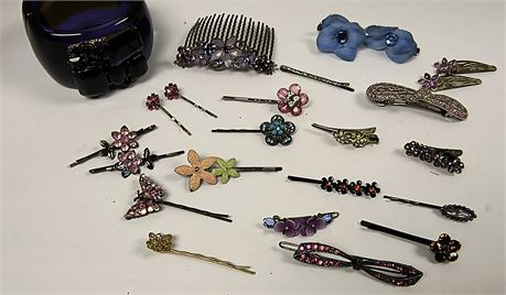 Vintage Ornate Heavy Plastic Clamper Bracelet & Various Hair Accessories