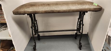 Small Bench With Wrought Iron Base
