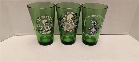 3 Custom Made Green Skeleton St. Patrick's Day Drinking Glasses