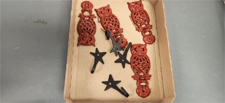 Cast Iron Owl Wall Mount Flag Holders & Star Hooks