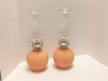Anchor Hocking Peach Hobnail Textured Oil Lamps