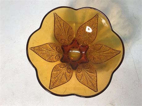 Vintage Indiana Glass Amber Leaf Bowl