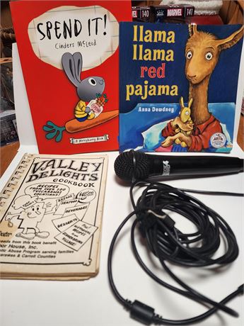 cookbook, children's books, rock band 4 microphone