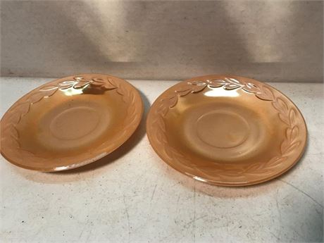 2 Fire King Oven Ware Peach Lustre Saucers