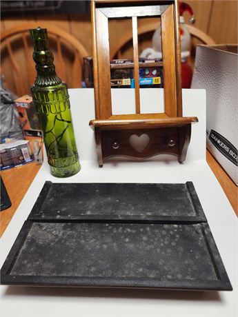 decorative window shelf, 2 floating shelves,  1 bottle with lights