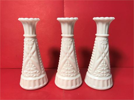 3 Anchor Hocking Milk Glass Bud Vases