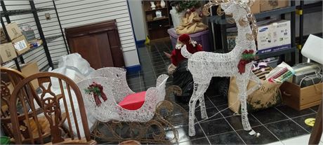 4 1/2 foot Tall Reindeer And 2 1/2 Foot Tall Sleigh Outdoor Light Up Decoration