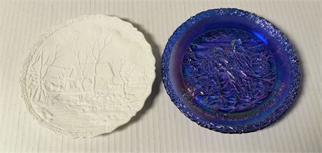 Fenton Carnival Glass Collectible Plate & Fenton Milk Glass Collectible Plate