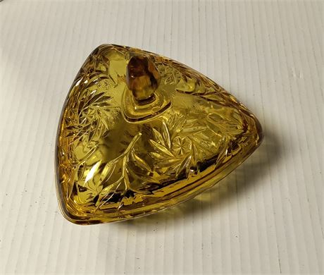 Vintage Amber Triangle Candy Dish With Lid