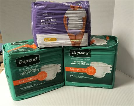 Depend Adult Underwear. Size S-M & Size XL