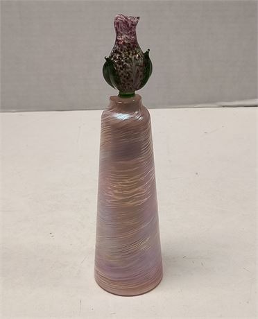 Glass Vase With Flower Stopper. Top Of Vase Is Broken