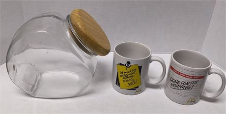 2 Vintage McDonald's Coffee Cups & Counter Top Glass Storage Container