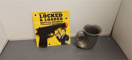 Locked & Loaded Bottle Opener & Things Remembered Pewter Horn Cup