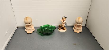 Kewpie Dolls Powder Shakers & Maple Leaf Dish & Dishwasher Girl & Dog Statue