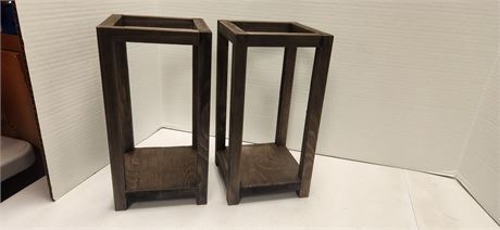 2 Wood Lantern Candle Holders